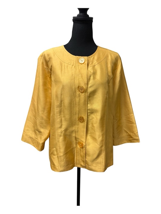 Coldwater Creek Jackets & Blazers - Coldwater Creek Yellow Silk Jacket Button Front Crop 3/4 Sleeve Size 16 Chic